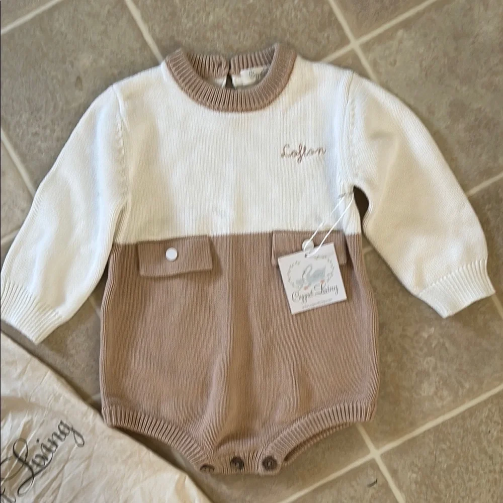 Copper Pearl Baby Romper in Cream and Tan